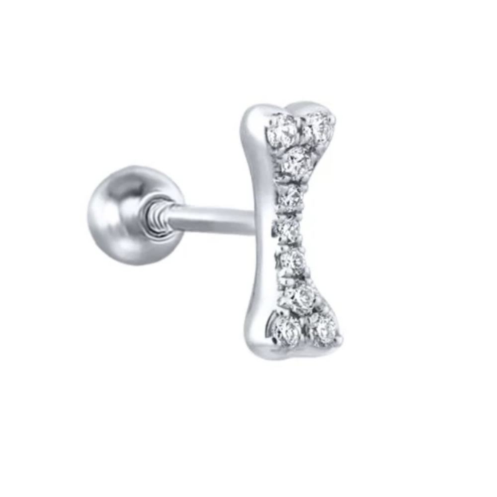 925 Sterling Silver Inlaid Zircon Dog Doggy Bone Puppy Stack